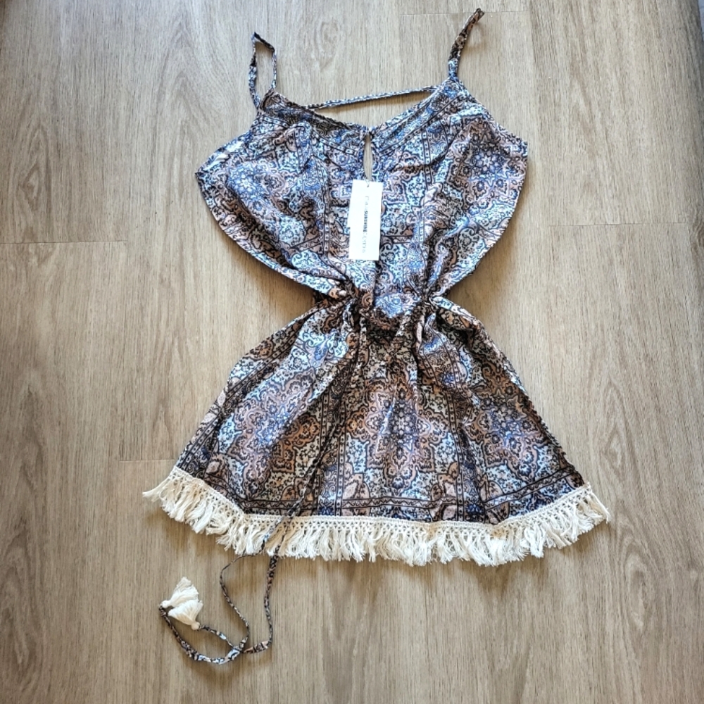 NWT Eternal Sunshine Creations Bohemian Print Tank Top with Fringe